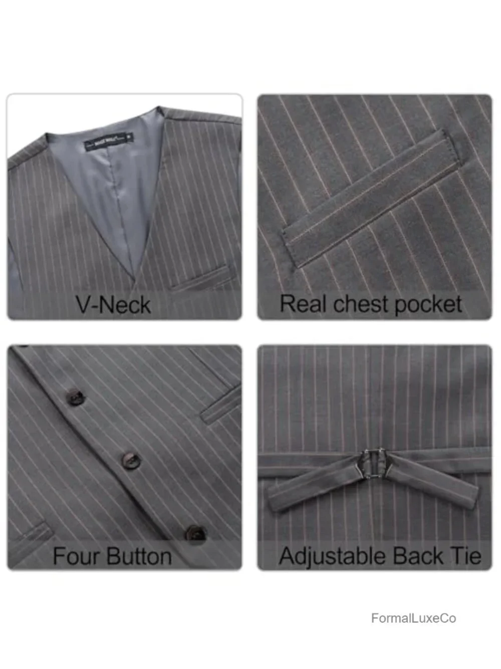 Men's Pinstripe Suit 2 Piece Vest and Pants Set Slim Fit Wedding Groomsmen Prom